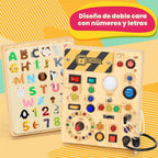 Tablero de actividades con interruptores de luz LED, juguetes Montessori para niños de 1, 2, 3 años, tablero de actividades sensoriales de madera para niños pequeños, juguetes de viaje para niños y niñas de 1 año o más, regalo de cumpleaños