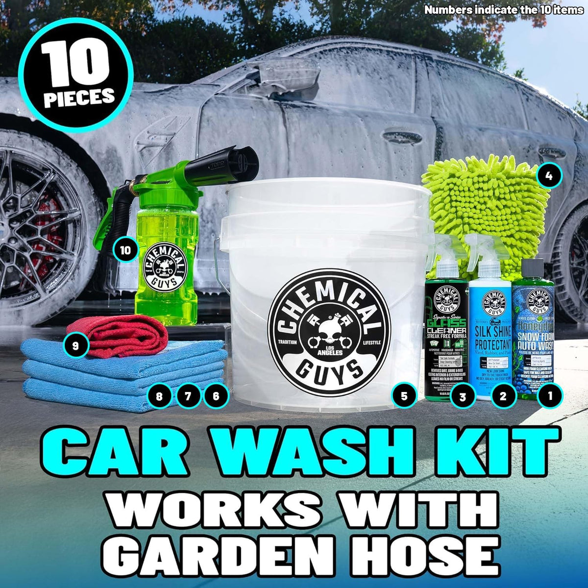 Chemical Guys, kit de lavado de autos de 10 piezas con pistola de espuma