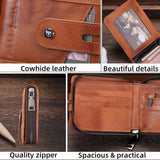 BULLCAPTAIN Billetera de cuero genuino para hombre con cremallera v...