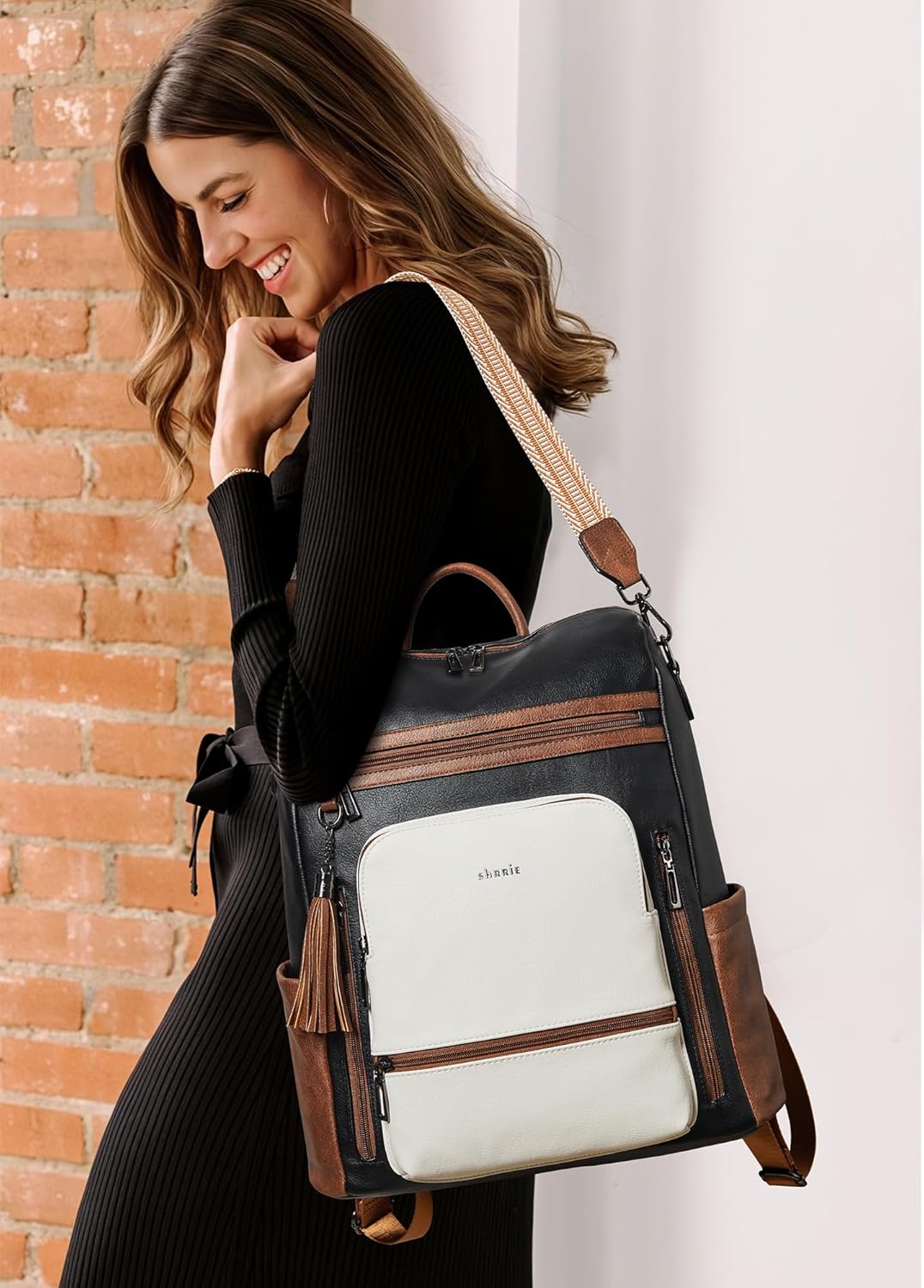 Shrrie - Mochila de cuero vegano para laptop para mujer de 14 pulga...