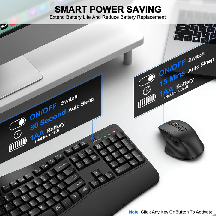 Combo de teclado y mouse inalámbricos, teclado ergonómico de tamaño...