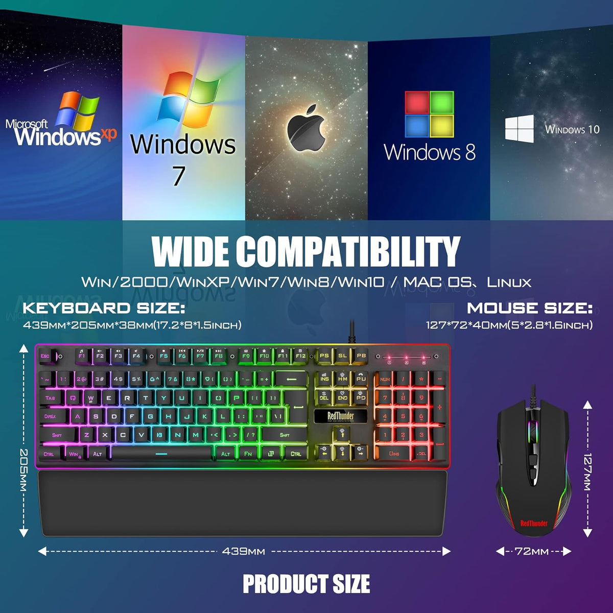 RedThunder K10 - Juego de teclado y mouse y reposamuñecas con cable...
