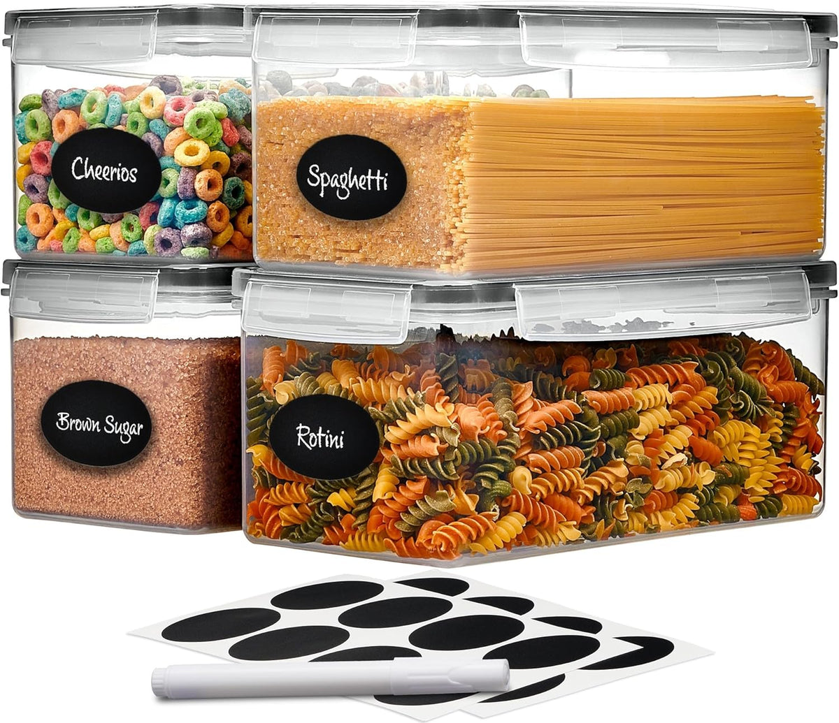 Recipientes grandes herméticos para almacenar alimentos con tapas, juego de 4 recipientes de almacenamiento de pasta de 3.2L a 102 onzas líquidas, recipiente de plástico sin BPA para espaguetis - Recipientes herméticos para organización de despensa de