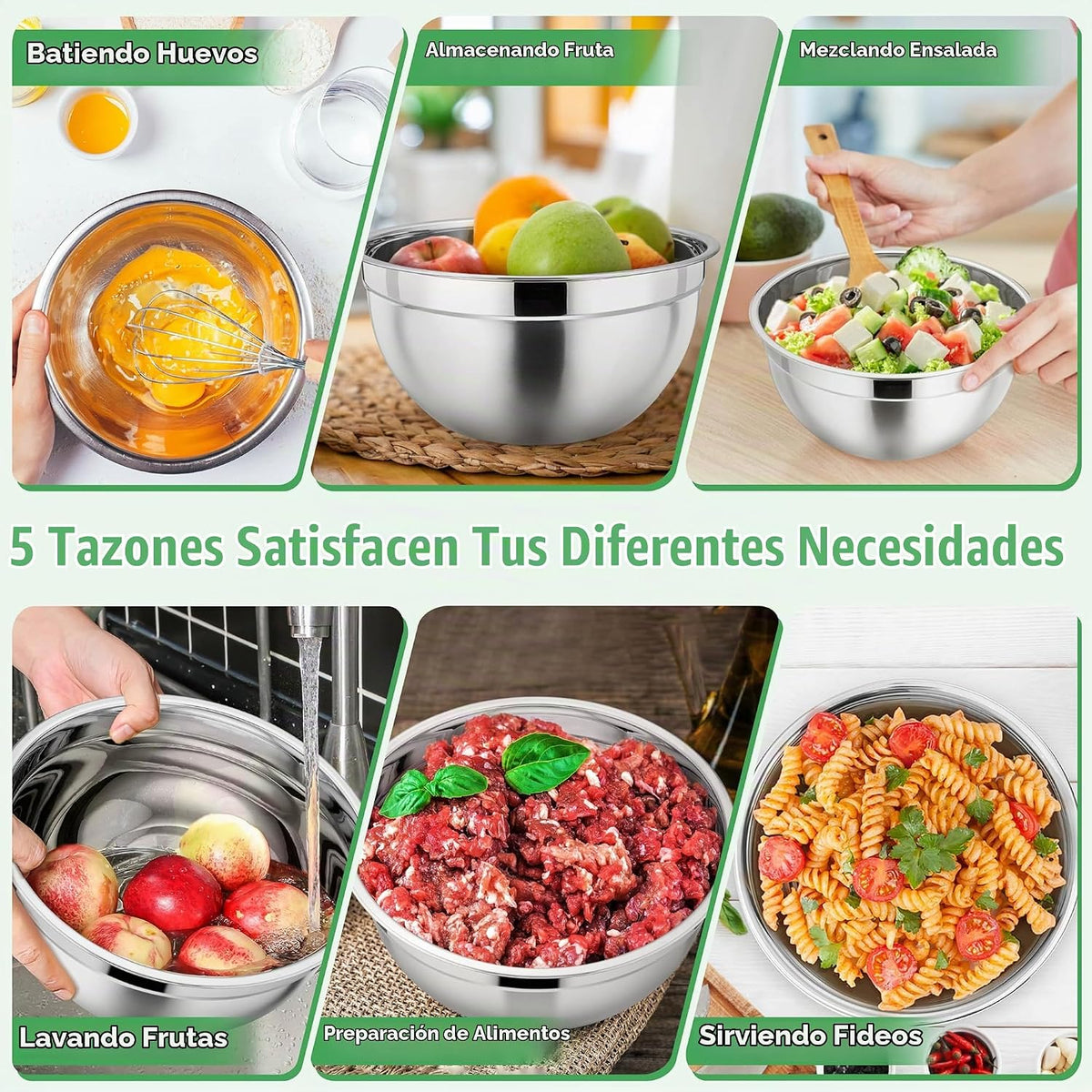 P&P CHEF Juego de tazones de metal con tapas, tapas herméticas y multicolor