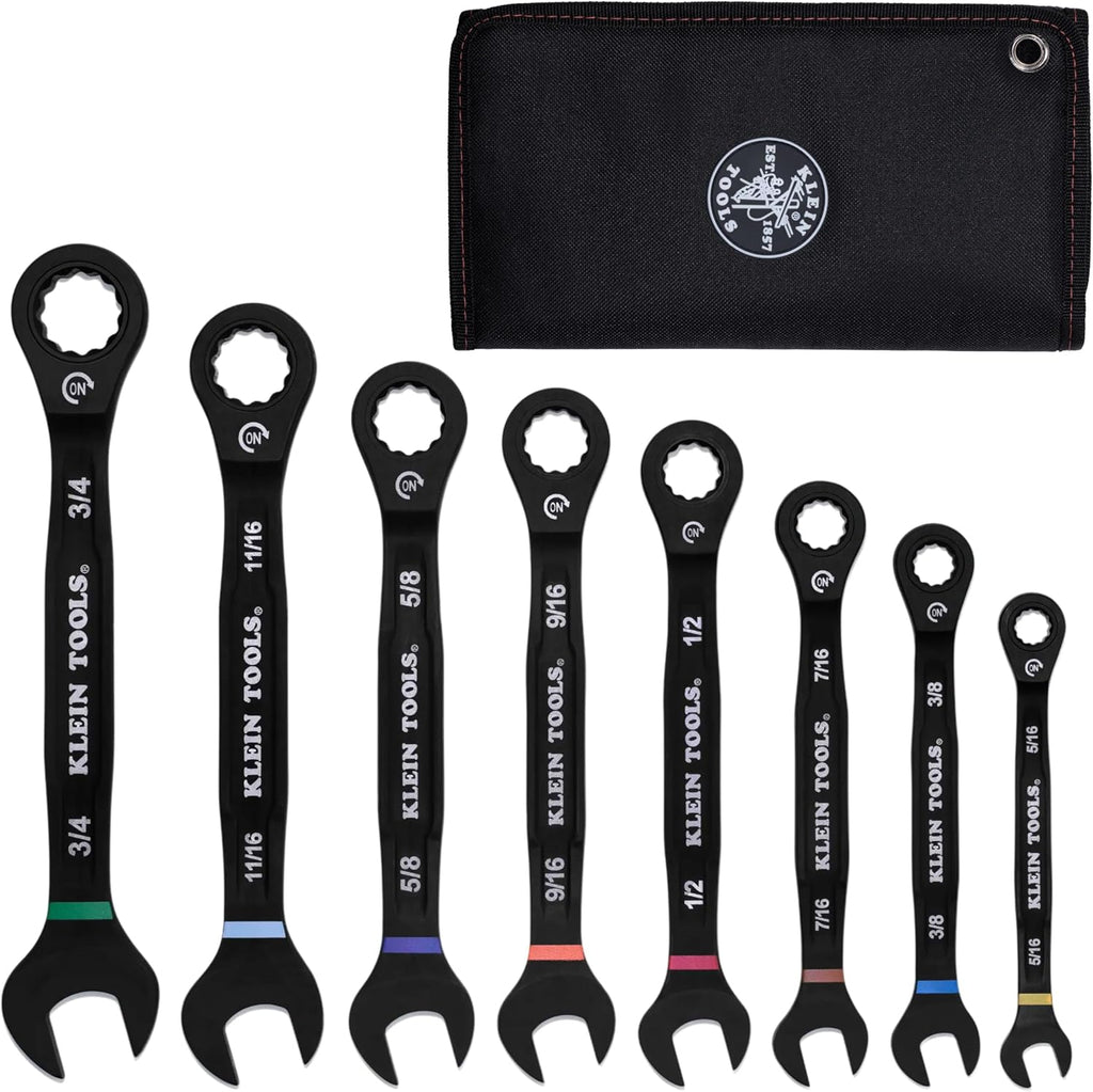 Klein Tools 69408G - Juego de llaves combinadas de trinquete, SAE, 8 piezas