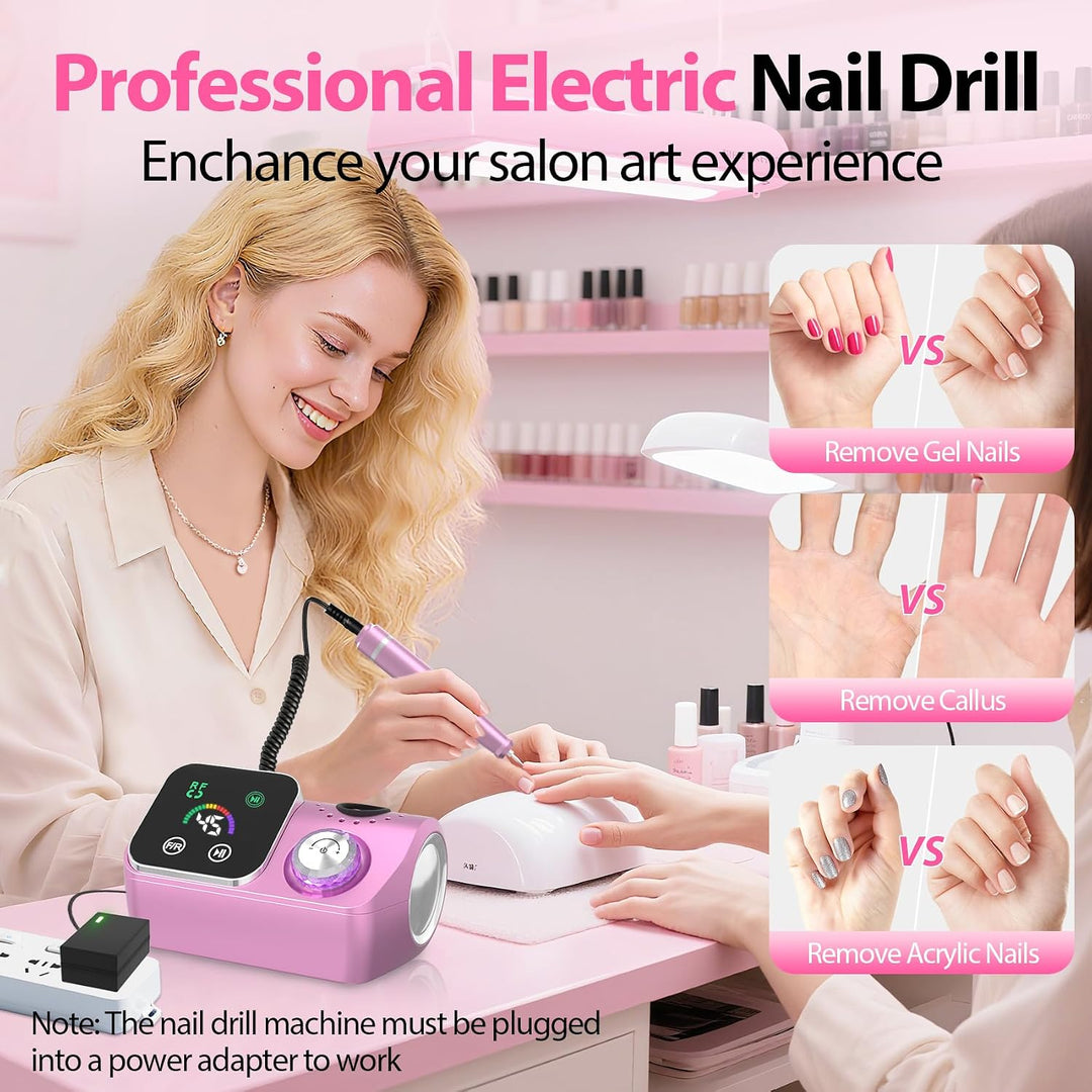 PYVOLA Taladro de uñas eléctrico profesional E-File Machine - Kit d...