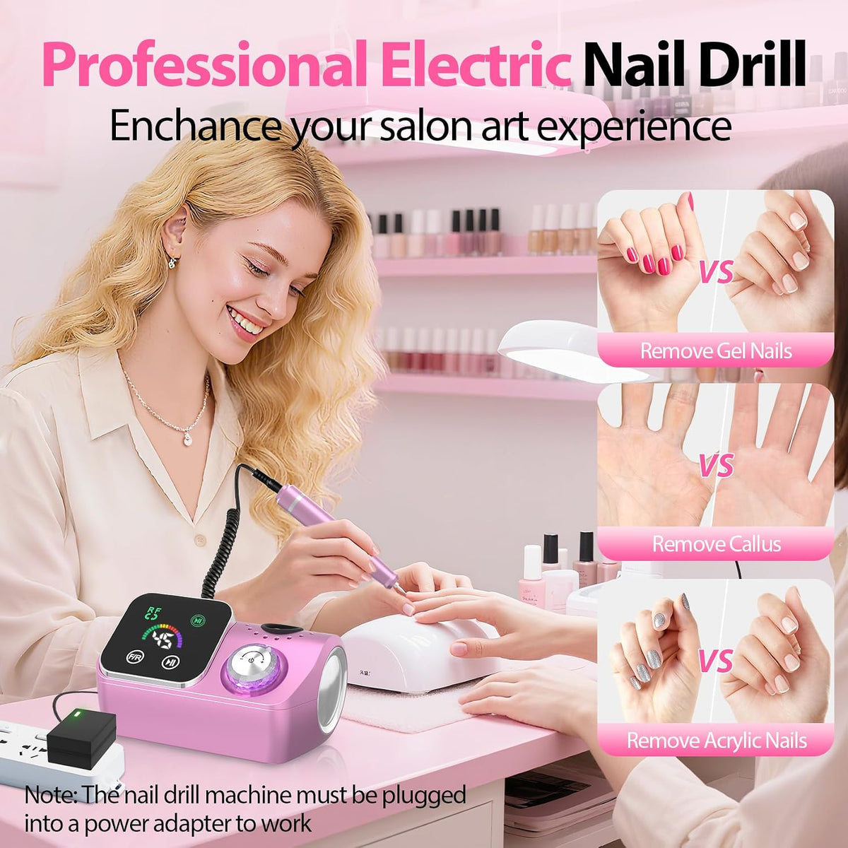 PYVOLA Taladro de uñas eléctrico profesional E-File Machine - Kit d...