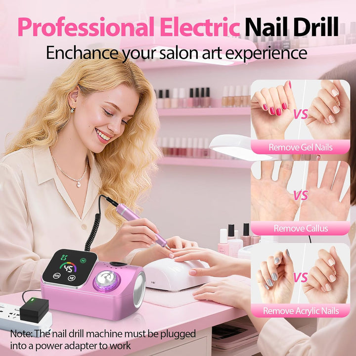 PYVOLA Taladro de uñas eléctrico profesional E-File Machine - Kit d...