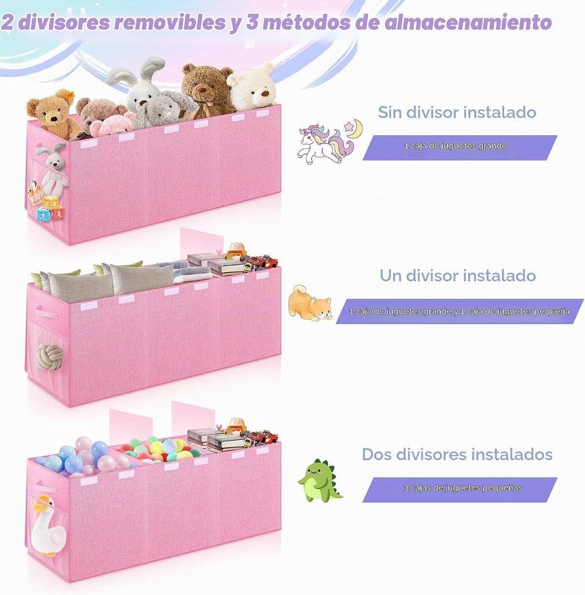 Caja de juguetes extra grande con tapa, cofre de almacenamiento plegable, 40"x16"x16" Rosado