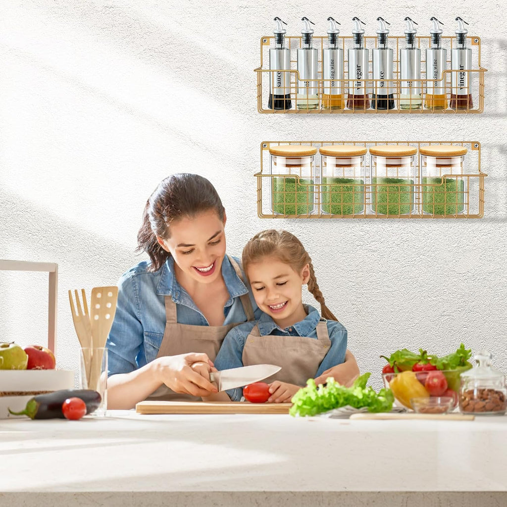 Estante para especias, paquete de 4 organizadores de condimentos montado en la pared para organización de almacenamiento de cocina, estante de metal para especias para gabinete, despensa