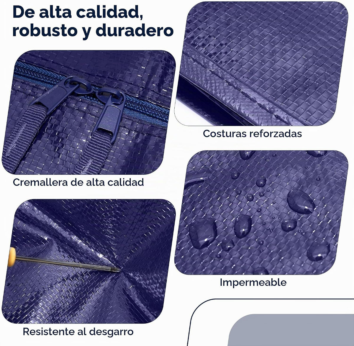 Paquete de 6 bolsas de mudanza resistentes de 210 GSM con cremallera lateral totalmente abierta, 93 L y 220 libras, impermeables, plegables para dormitorio universitario, alternativa de cajas de mudanza y organización del hogar, color azul