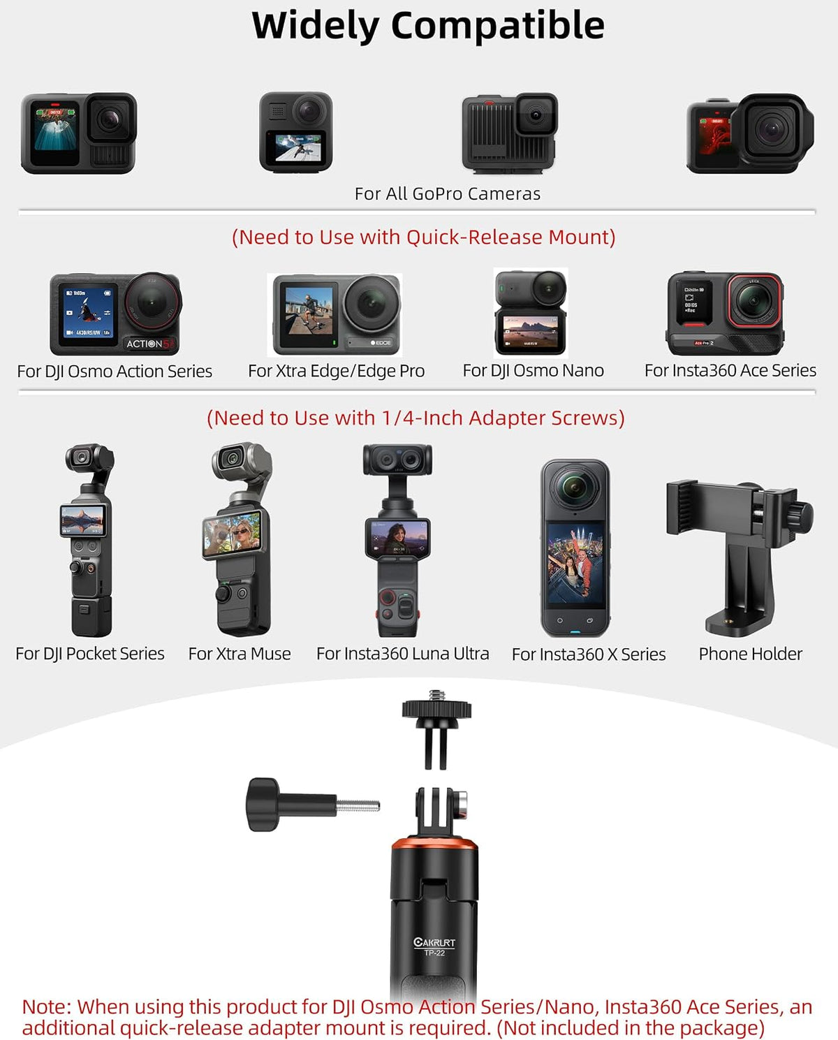 Trípode de viaje de 61" y palo para selfie, para DJI Osmo Pocket 3, 4, 4P