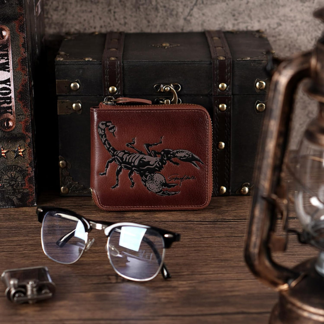 skneephate Billetera con cremallera para hombre, de piel con bolsil...