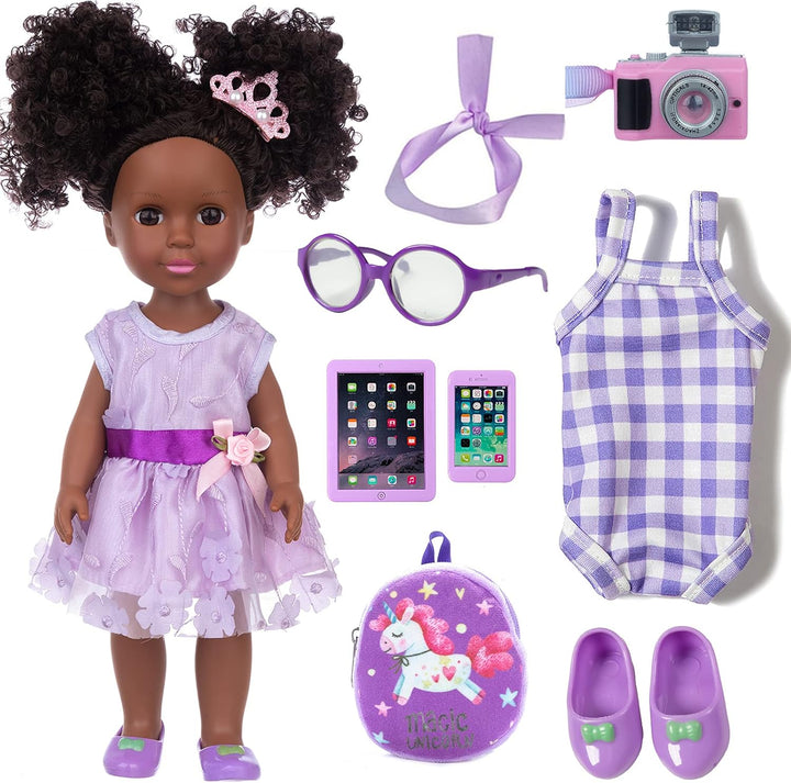 ZNTWEI Muñecas Negras de 14.5 Pulgadas y Accesorios de Ropa para Mu...