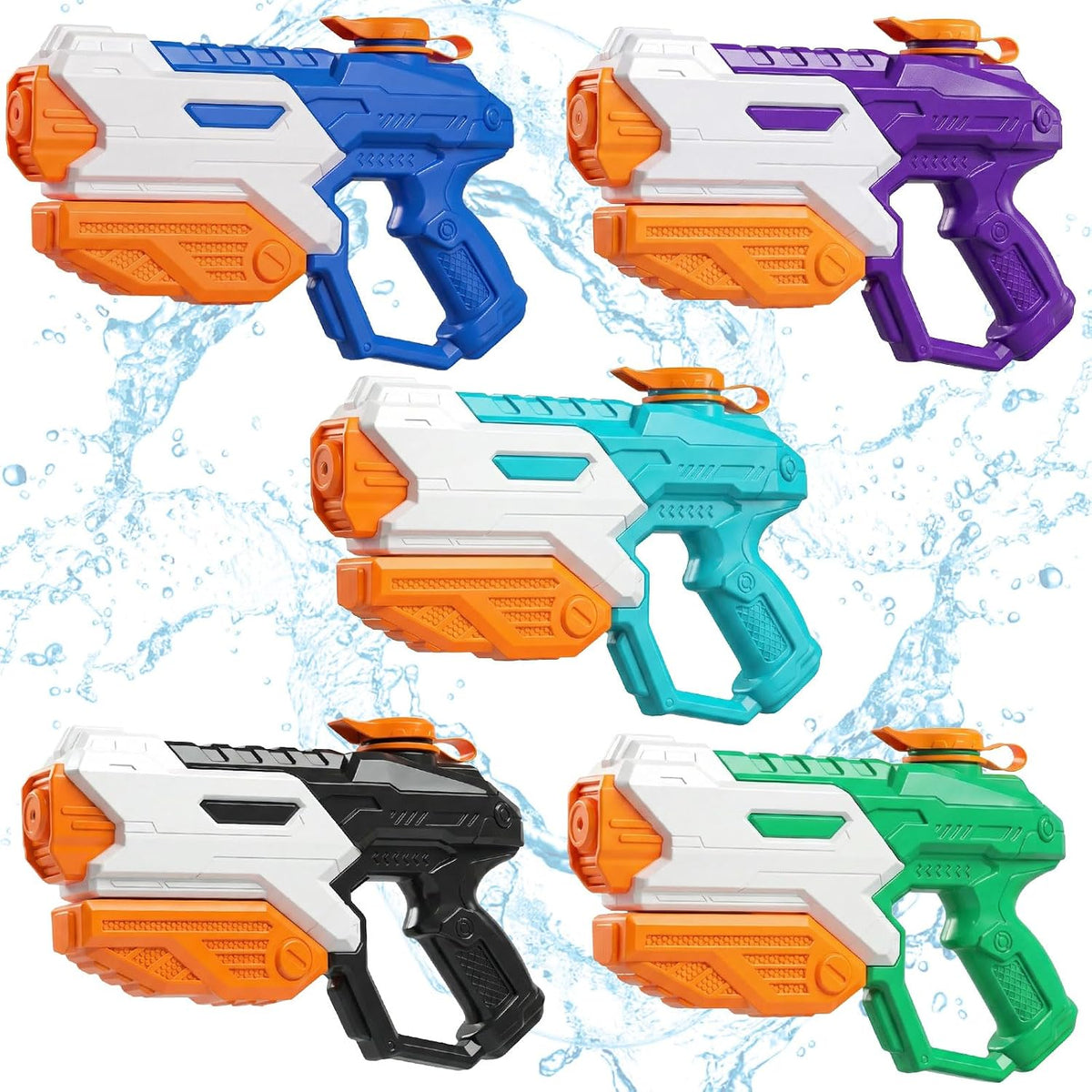 Paquete de 5 pistolas de agua para niños y adultos, pistola de agua de largo alcance, juguete de verano al aire libre para niños y niñas, piscina, playa, patio, fiesta de juegos de lucha