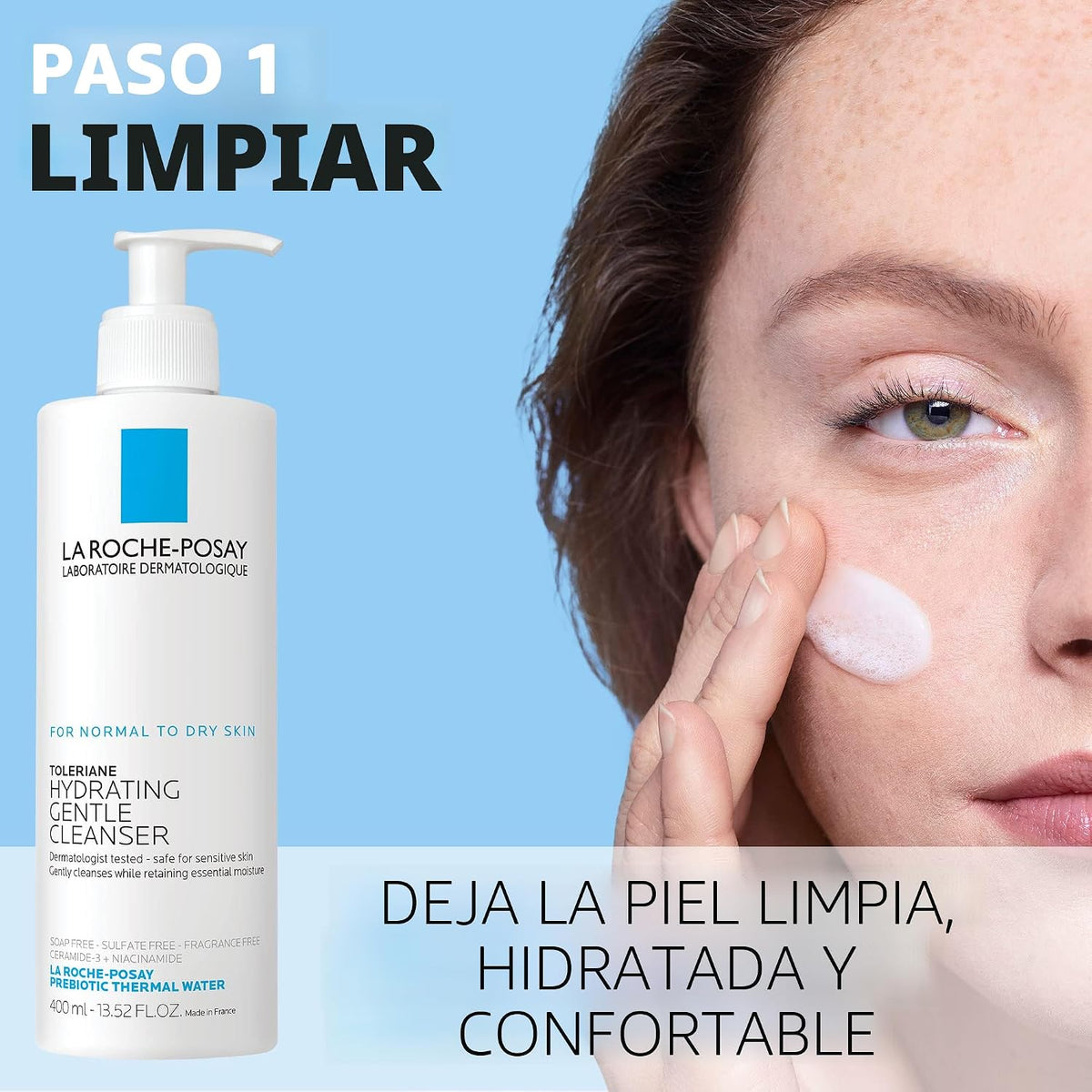 La Roche-Posay Toleriane - Limpiador facial suave, Botella + Hidratante, 7,44 fl oz (paquete de 2)