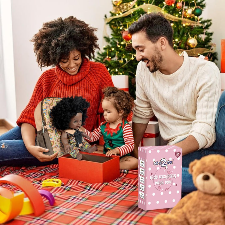 Nice2you Muñeca bebé negra con mochila portadora, muñeca de niña af...