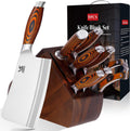 Juego de 9 piezas de cuchillos de cocina con bloque, juego de cuchillos de acero alemán con picador de huesos, mango de madera de Pakka preciosa para juego de cuchillos de chef