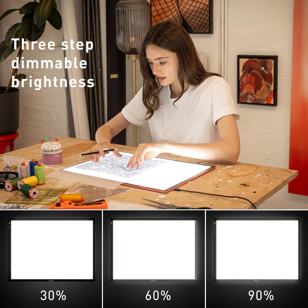 Wafer 2 Lightbox - Almohadilla de luz A3 para trazar, dibujar, dibujar y pintar - Regulable con brillo ajustable - Caja de luz de seguimiento para artistas blanco/gris