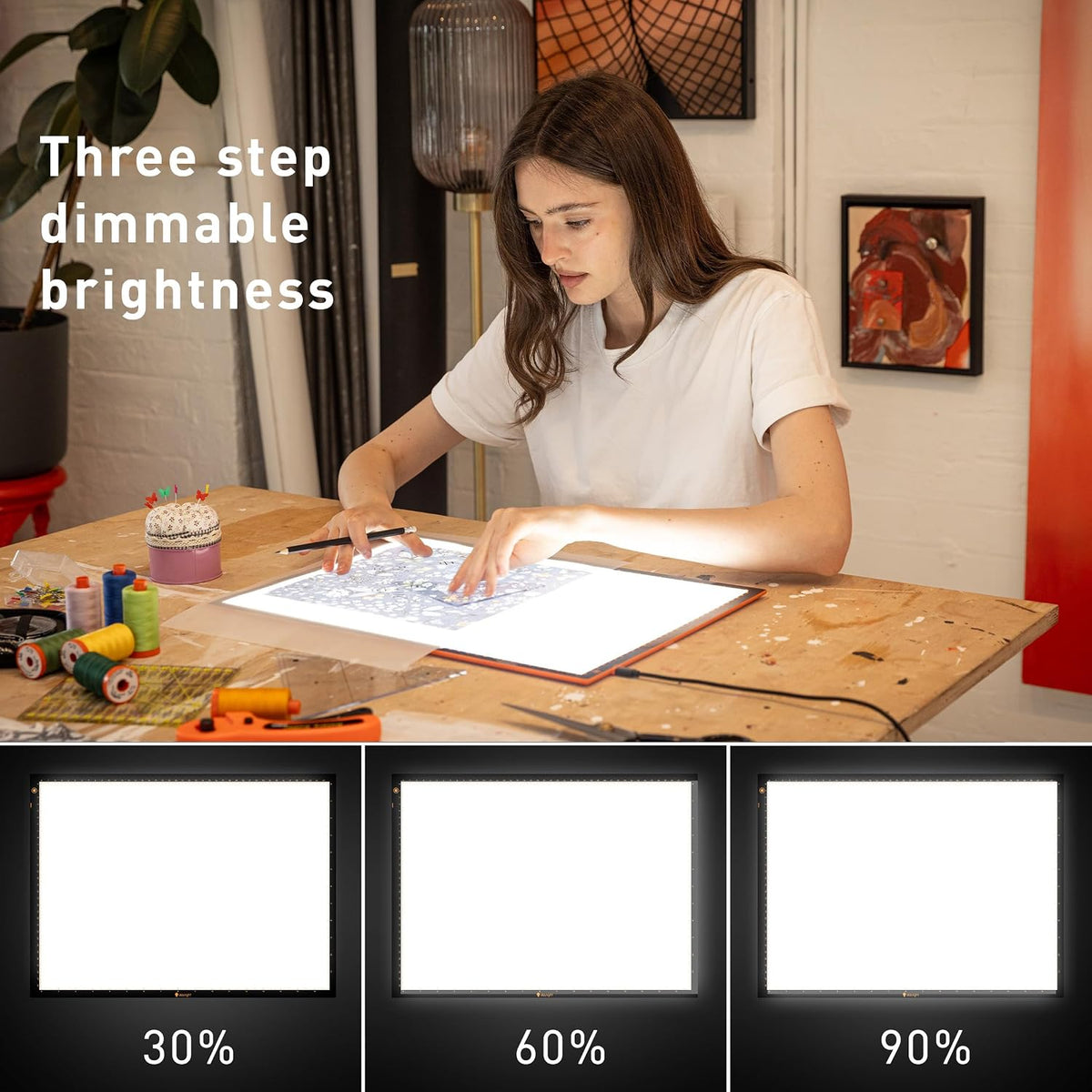 Wafer 2 Lightbox - Almohadilla de luz A3 para trazar, dibujar, dibujar y pintar - Regulable con brillo ajustable - Caja de luz de seguimiento para artistas blanco/gris