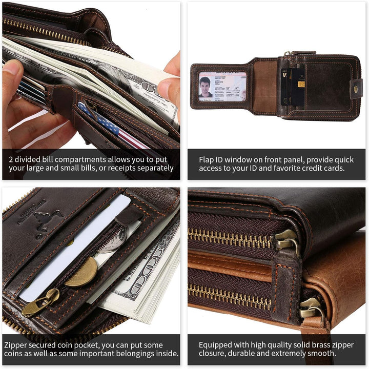 MING CLAN Billetera plegable de cuero con bloqueo RFID para hombres...