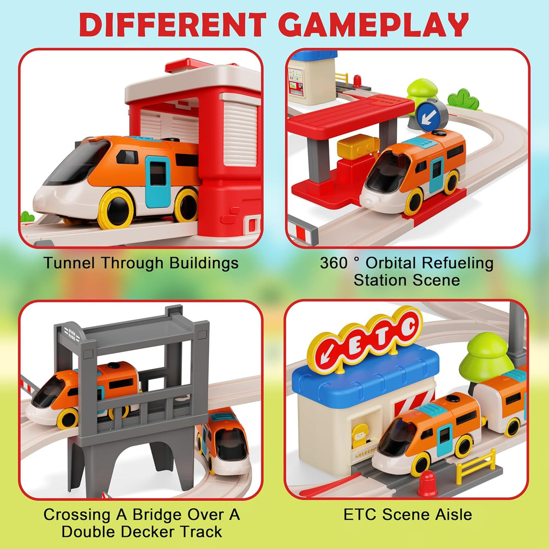 Juego de tren urbano para niños 55 piezas de tren