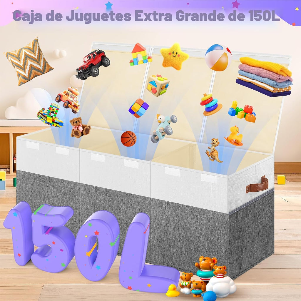 Caja de juguetes Extra Large, Cofre de almacenamiento de juguetes plegable con tapas, 40" x 14" x 16"