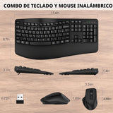 EDJO - Combo de teclado y mouse inalámbricos, teclas onduladas de t...