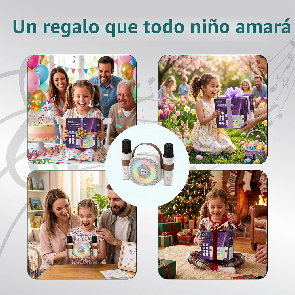 Máquina de karaoke para niños con 2 micrófonos inalámbricos, altavoz Bluetooth