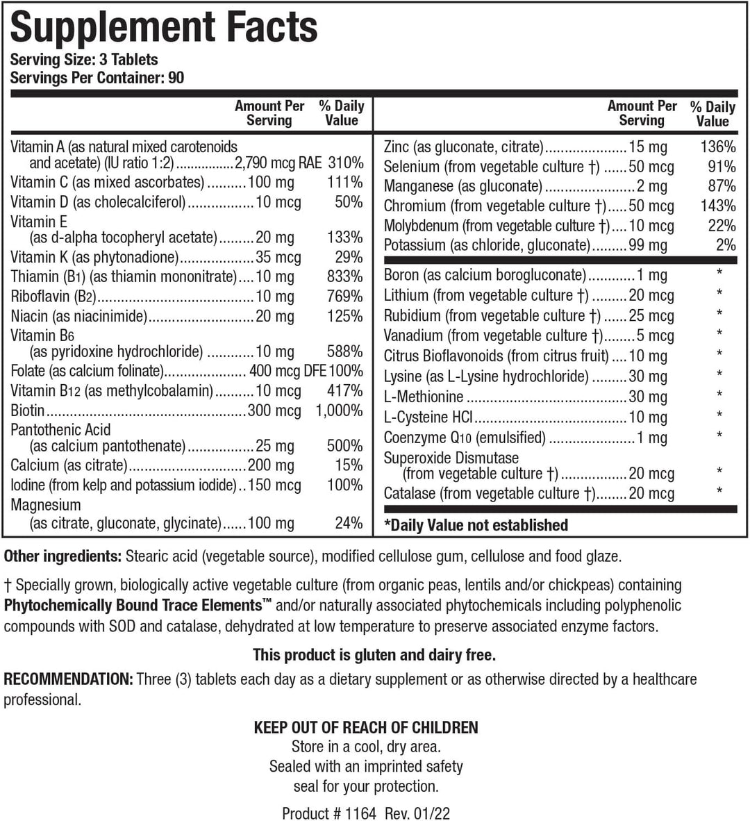 Biotics Research Bio Multi Plus Multivitamínico sin hierro y cobre,...