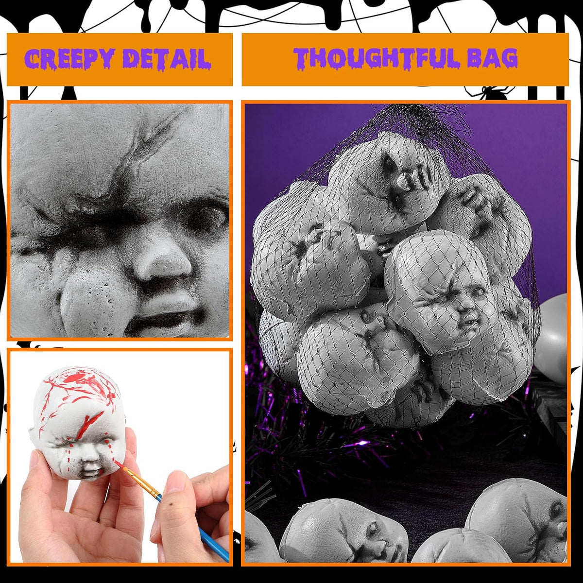 Hiboom 48 cabezas de muñeca de bebé de Halloween, plástico de miedo