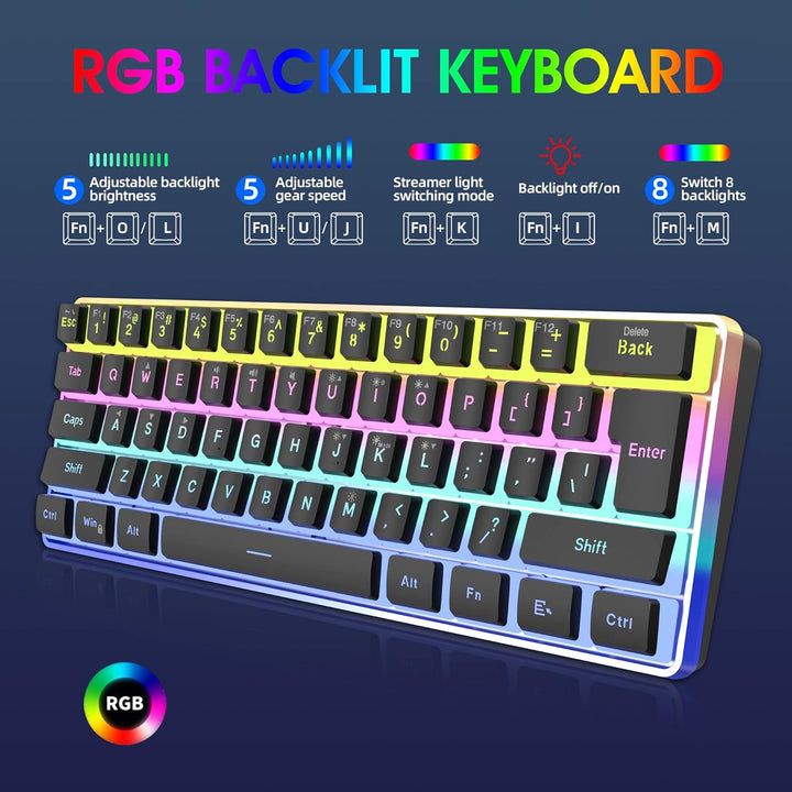 Snpurdiri Teclado para juegos con cable del 60%, Keycaps pudding co...