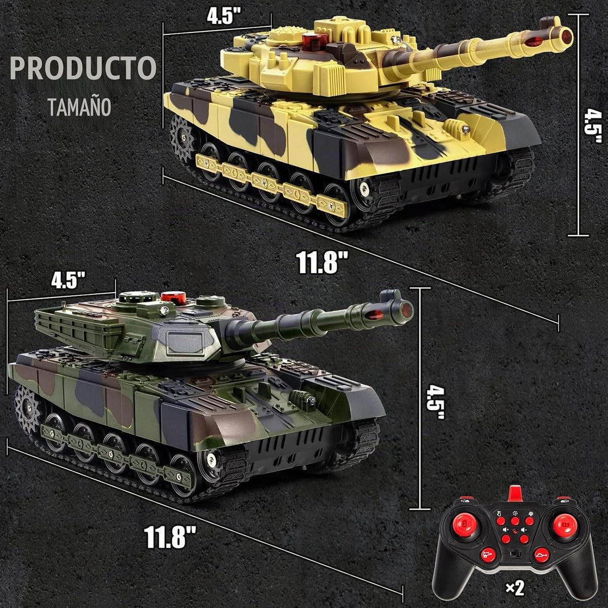 Juego de tanque de batalla RC 1/28, juguete militar con control remoto que dispara, 2.4G modelo de tanque militar de juguete para niños a partir de 8 años con sonido y luces