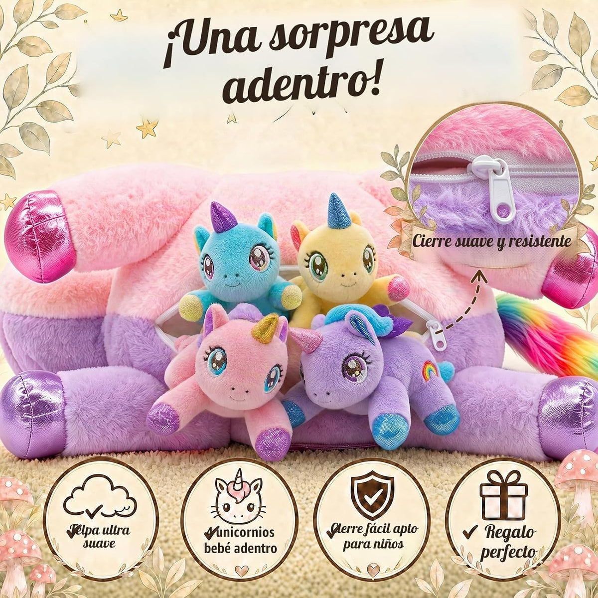 gnomantic Animales de peluche de unicornio con bebés en el interior