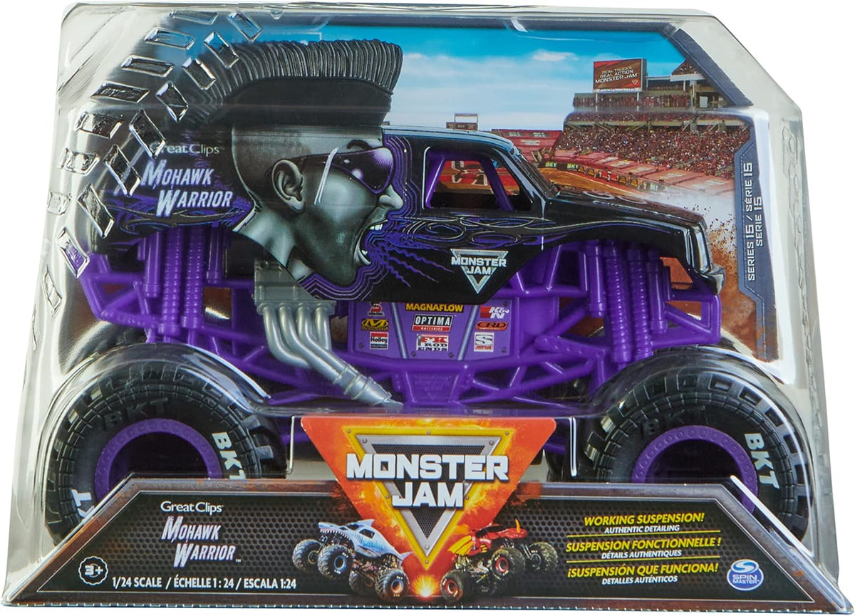 Monster Jam, Camión monstruo oficial Mohawk Warrior, vehículo fundido a presión de coleccionista, escala 1:24, juguetes para niños a partir de 3 años