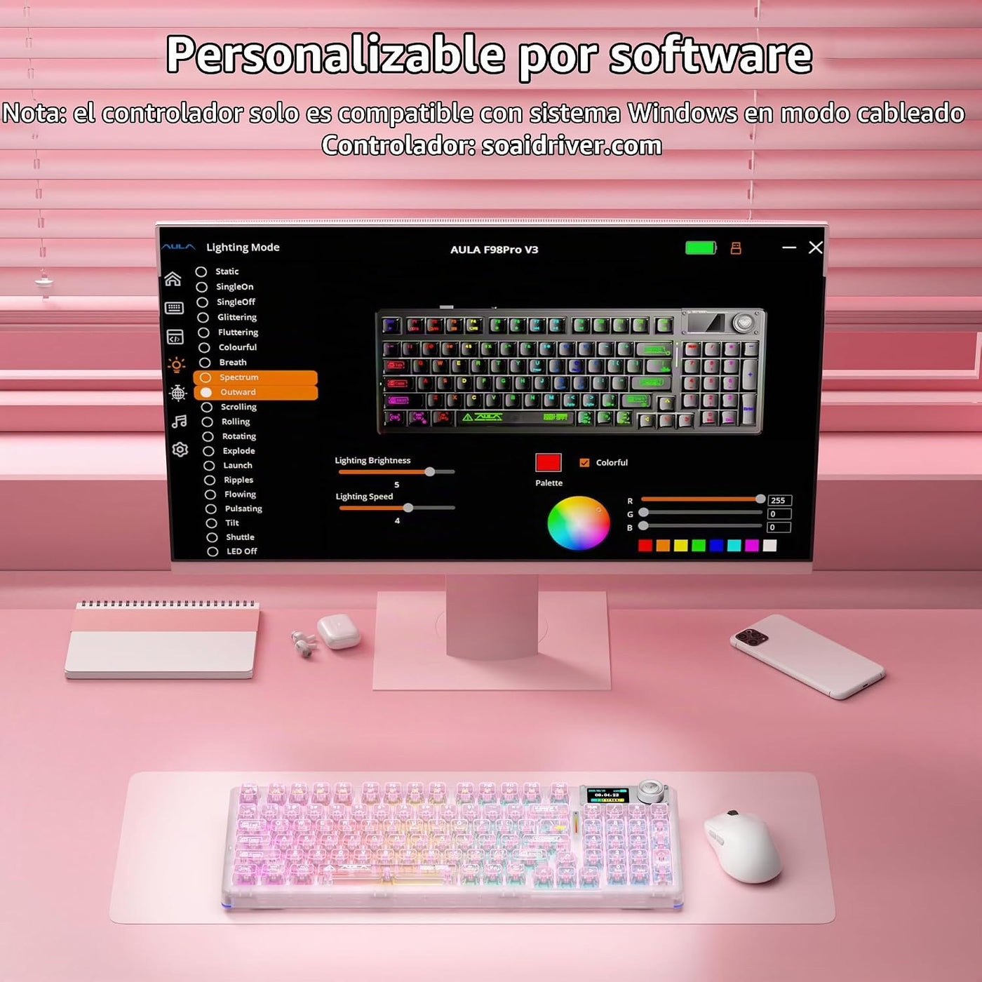 AULA F98 Pro V3 Teclado mecánico inalámbrico con pantalla y perilla...