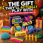 Caja de aventura sensorial definitiva de 25 piezas, juego de juguetes para ansiedad para niños con huevo de dragón, juguetes esponjosos, tubos pop, juguetes elásticos, bolas antiestrés