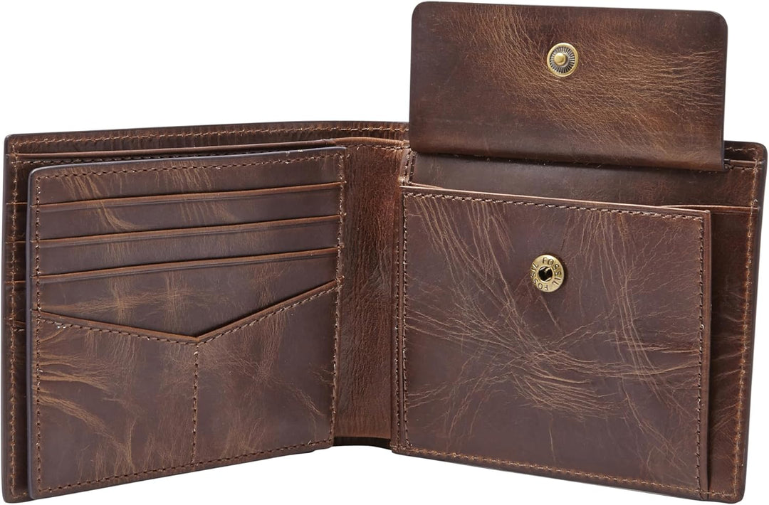 Fossil Men's Derrick Leather RFID-Blocking Bifold with Coin Poc...