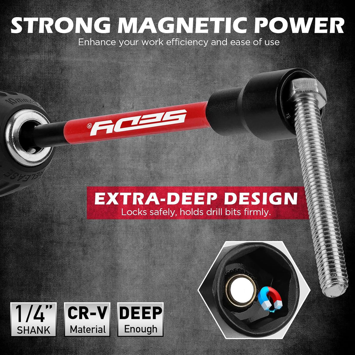 Juego Premium de 41 piezas de 1/4" de impacto magnético para llave de vaso métricas y SAE estándar y profundo con adaptadores de casquillos, trinquete 2 en 1, destornillador de ala, dados universales, soporte de bits de liberación rápida