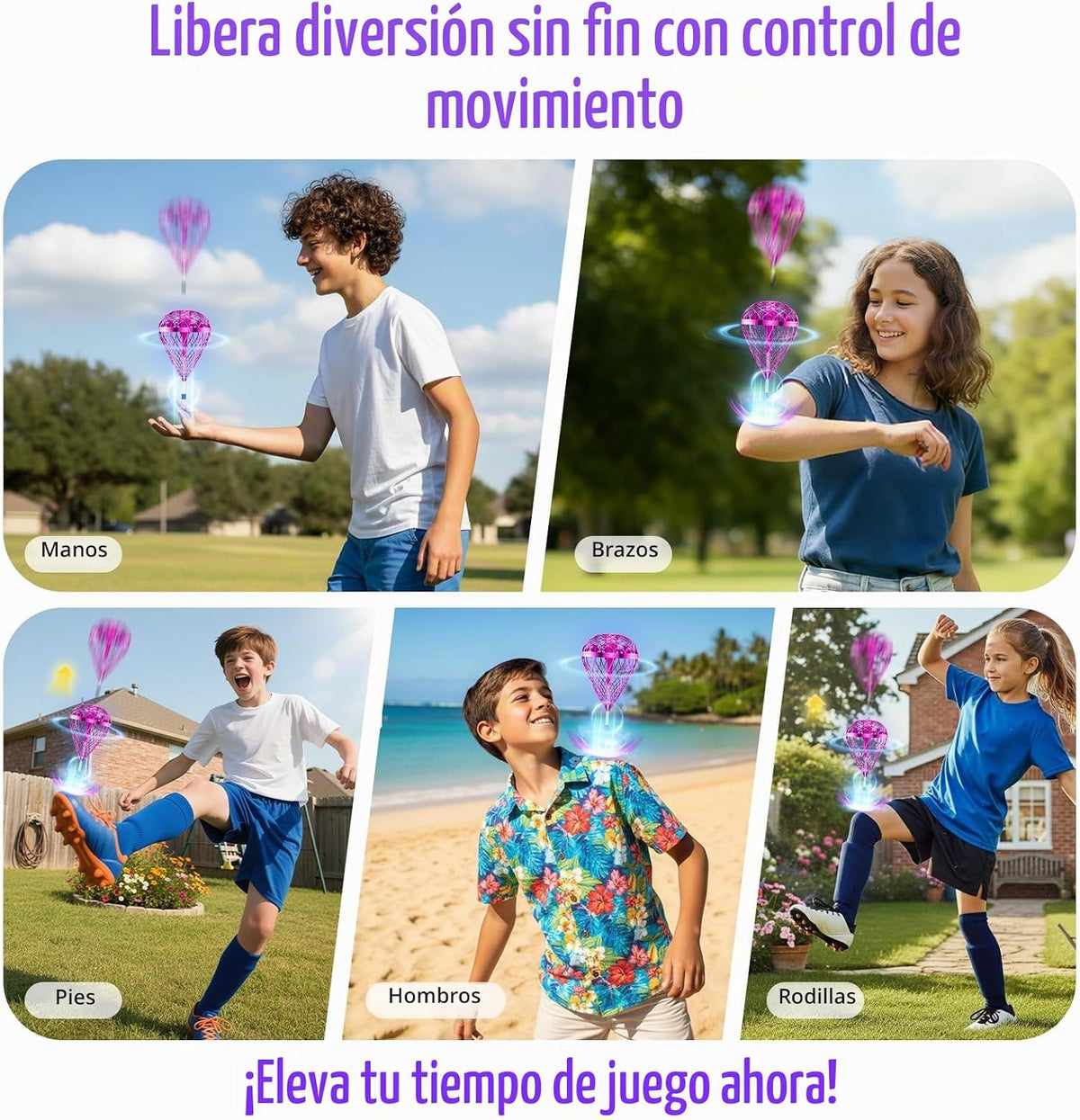 Juguete de bola rebotadora voladora 2026, recargable por USB, controlado a mano con giros 3D y diversión para múltiples jugadores, juguete interactivo para niños, adolescentes y adultos, juego en interiores y exteriores (morado)