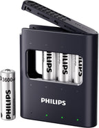 Lámpara PHILIPS Batería de litio AA recargable, paquete de 4, batería de iones de litio de 1.5 V 3600 mWh, 1200 baterías de larga duración funciona con controladores de juego