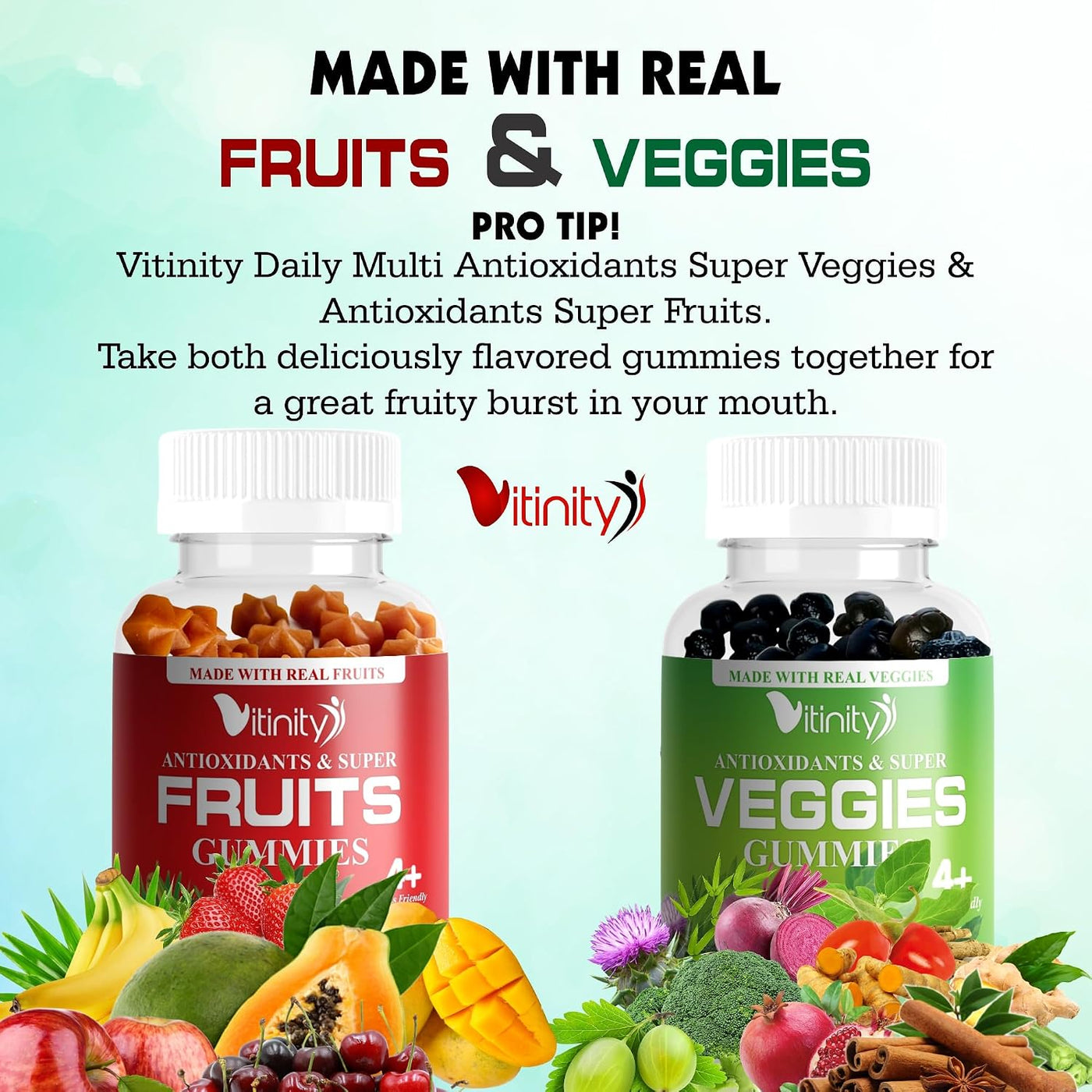 VITINITY Hecho con frutas reales y gomitas vegetales reales, suplem...