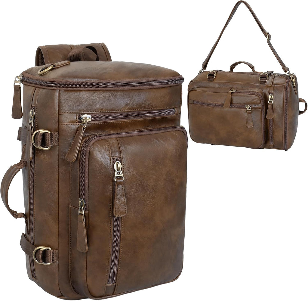 GOWIN Mochila de cuero vegano para portátil, maletín híbrido de 17 pulgadas, mochila de viaje para computadora portátil, mochila de senderismo para la universidad para hombres, Marrón