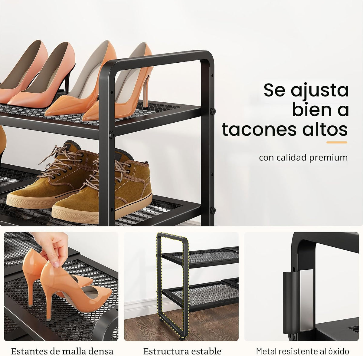 Estante metálico expandible para zapatero/closet, entrada y garaje, 2 niveles, negro