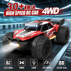 Auto de control remoto, 4WD de alta velocidad 30+KPH RC Cars para niños de 8 a 12 años, 2.4 GHz, camión RC Monster Truck 1:18 con 2 baterías recargables y luces LED, regalos de cumpleaños para