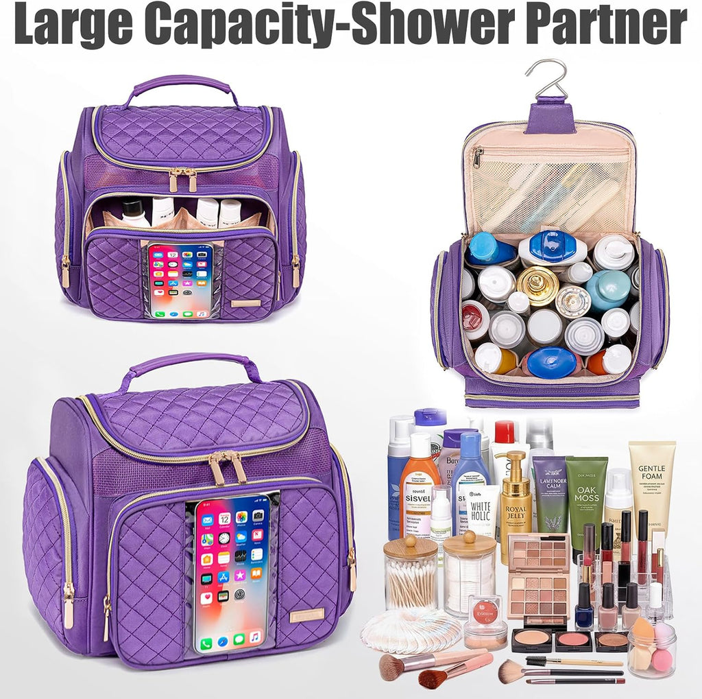 Neceser grande para mujeres y hombres, bolsa de baño, bolsa de ducha resistente al agua, bolsa de maquillaje, bolsas de aseo para viajes, bolsa de aseo colgante con bolsillo transparente impermeable