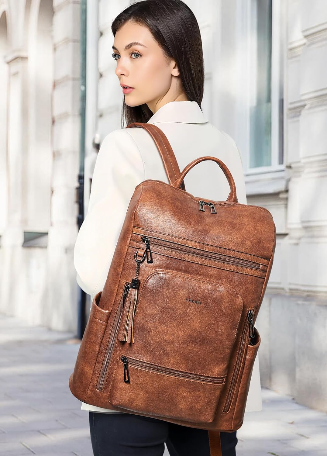 Shrrie Mochila grande mejorada para laptop de viaje, con capacidad...