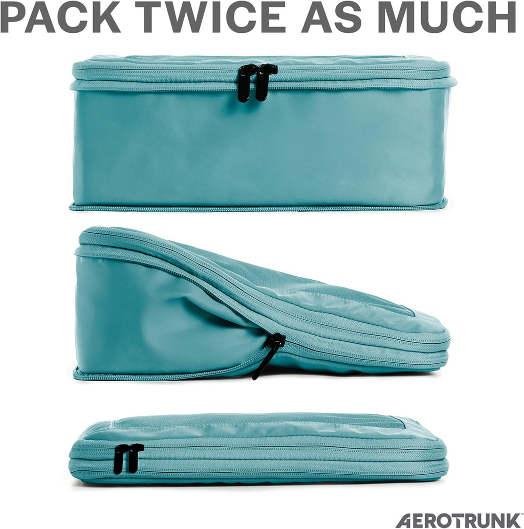 Cubos de embalaje de compresión Aerotrunk para viajes - Bolsas organizadoras de equipaje - Cubos de embalaje de doble cremallera para maletas (paquete de 6, Azul verdoso)