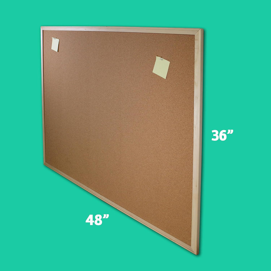 Flipside Products Tablero de anuncios de corcho grande de 36 x 48 pulgadas, marco de madera natural, tablero de mensajes y visión, pin de notas, colgante para montar en la pared