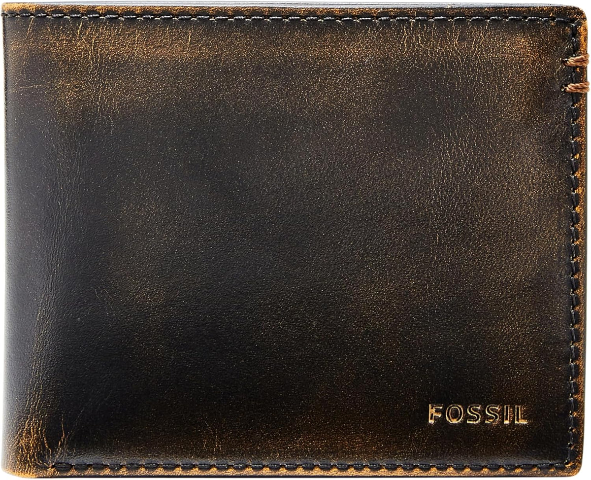Fossil Billetera de cuero Quinn para hombre con billetera de identificación con tapa, Marrón Flip ID